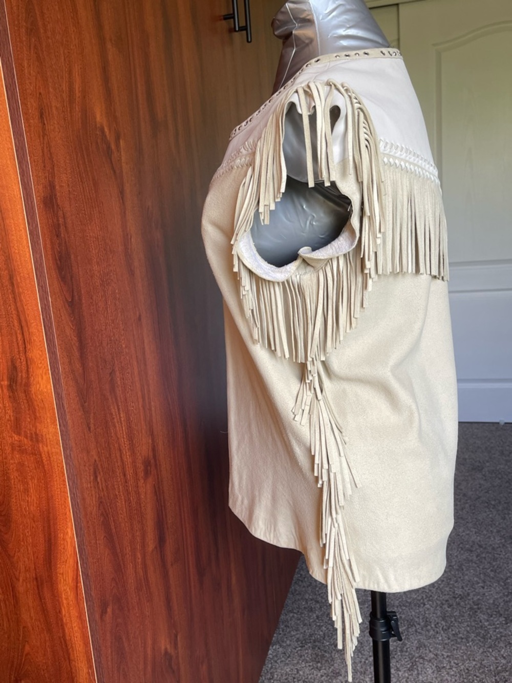 IRO Lamb Leather Cream Fringe-Trim Tank Top with Studded Neckline - Picture 4 of 6